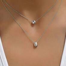 1 chiếc vòng cổ thép không gỉ hình giọt nước hai lớp thiết kế ngách dành cho nữ, phong cách tối giản - Dây chuyền bóng giọt nước 2 lớp - Xem 3