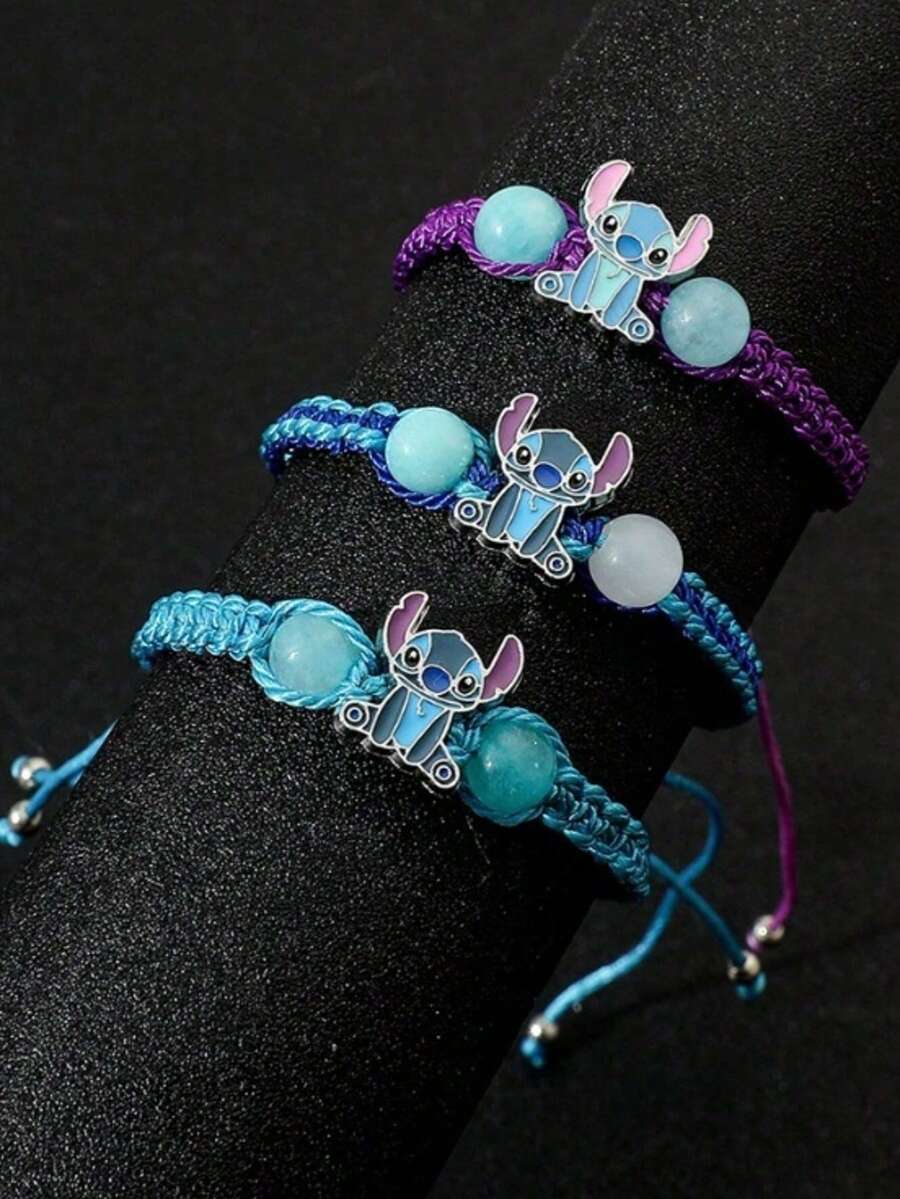 Nuevo Brazalete tejido popular con diseño azul de Stitch, pulsera trenzada hecha a mano de dibujos animados y anime - Multicolor - Ver 1