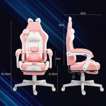 Ergonomisk gamingstol med svankstöd, fotstöd, kattörondesign och nackstöd, höjdjusterbar och vilfåtöljbar kontorsstol (rosa) - Rosa - Visa 8