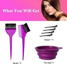 MOONMINI Hair Dye Color Brush And Bowl Set, Color Bowl Brushes Tool Mixing Bowl Kit Tint Comb For Hair Tint Dying Coloring Applicator (Purple) - 淺粉色 - 查看 7