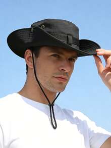 1顶男士户外探险宽檐遮阳帽，经典丛林帽，带金属纽扣装饰，防紫外线夏季帽，适合徒步、露营、钓鱼 - 1Pc - 查看 3