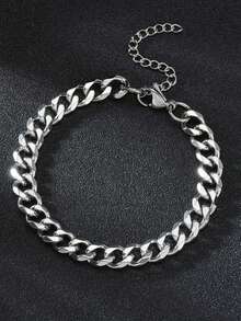 1pc Stainless Steel Cuban Link Chain Bracelet, Men's Hip Hop Accessory, Cool Fashion Couples Jewelry, Father's Day, Christmas, Thanksgiving, Birthday, Holiday Gift Valentine's Day - Bracelet - View 16