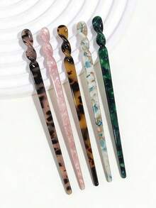 1/5pcs Women Marble Acrylic Hair Clips, 7-Inch Vintage Leopard Print Hair Sticks, Suitable For Thick & Thin Hair, Bohemian Style For Wedding, Party, Valentine's Day, Birthday Gift, Elegant Tortoiseshell Hair Forks, Suitable For Chinese Clothing & Daily Hairstyles, Spring/Summer Hair Accessories - Multicolor - View 8
