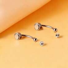 6pcs/Set Fashionable Stainless Steel Rhinestone Decorative Nose Ring For Women's Daily Decoration - 銀色 - 查看 2