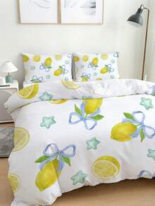 3PCS Fresh Lemon Pattern Duvet Cover Set(1 Duvet Cover + 2 Pillowcases, Comforter Not Included), 100% Polyester Fiber Soft, Lightweight, And Breathable Bedding Set. Unisex Home Decor Suitable For Both Men And Women. Available Sizes: King, Queen, Full, Twin. Perfect For Bedrooms, Guest Rooms, Dormitories, And Hotels Year-Round - Multicolor - View 6