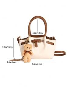 复古撞色手提包，时尚单肩包，独特个性化斜挎包，带吊坠，适合购物、装钱包，适合年轻女性、大学生、新手、白领人士。是办公室、大学、工作、商务、通勤、户外活动、旅行和野餐的理想之选。 - 彩色 - 查看 12