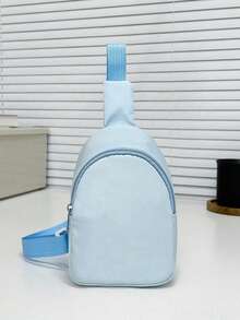 1PC Girl Boy Nylon Zipper Close Cute Crown Letter Pattern Chest Bag, Suitable For Everyday Use - Blue - View 2