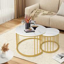 Nesting Tables - White Marble + Gold Leg - View 4
