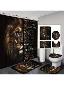 1/3/4 pièces Ensemble de rideaux de douche puissant Lion, ensemble de salle de bain stylé masculin de la faune africaine dorée avec rideaux de douche et tapis, rideaux de douche avec citation motivante, avec ensemble de tapis de bain et 12 crochets, décoration de salle de bain, convient pour la salle de bain et la décoration de la pièce, accessoires de salle de bain idéaux pour cadeau de vacances, décoration de salle de bain pour la rentrée scolaire - Noir - Voir 24