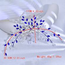 1 pezzo Fascia per capelli di lusso da donna, fascia con perle finte e cristalli blu, accessorio per capelli da sposa, fermaglio per capelli in lega con fiore, decorazione per capelli da matrimonio occidentale, accessorio per fotografia, accessorio per feste, souvenir, regalo per vacanze, regalo per appuntamenti - Blu - Visualizzare 3
