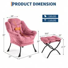 Sillón Relax Moderno Con Reposapiés, Sillón Tapizado Cómodo Con Estructura De Metal y Bolsillo Lateral, Para Salón, Dormitorio o Habitación, Adultos - Rojo - Ver 3