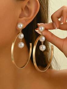 1对新款简约几何圆形优雅百搭日常及派对耳环，春夏款 - 金黃色 - 查看 1