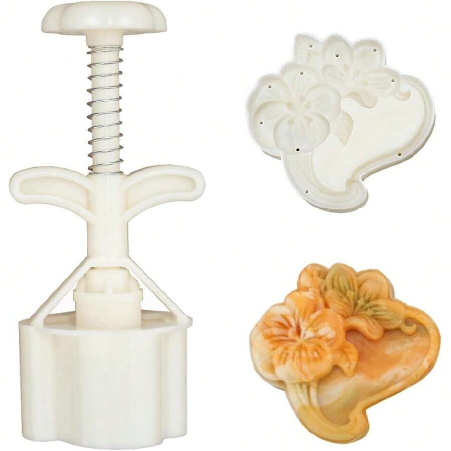 Mooncake Mold 4 PCS, Hand Press 50g Cookie Stamps,Moon Cake Mold Thickness Adjustable,Cute Patterns DIY Moon Cake Mold,Mid Autumn Festival DIY (J),40806350 - 薑色 - 查看 1