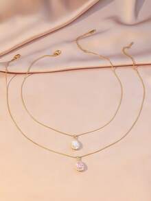 1件清新温暖的锆石水晶水滴吊坠项链，粉色/白色锆石水滴镶嵌设计，优雅搭配，适合情侣约会/日常佩戴，独特的水滴纹理，点亮小众甜美风格项链 - 水滴 - 查看 5