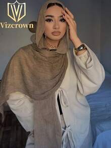1条纯色纹理透气柔软长款棉纱头巾 - 彩色 - 查看 23