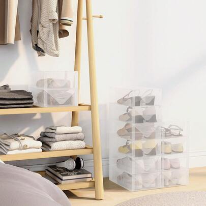 Juego de 4 Cajas Zapateras Plegables Multiusos para Mujer, Organizador para Hogar u Oficina