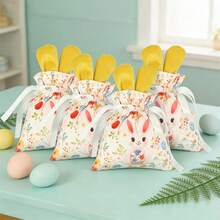 4pcs/2pcs/1pc Easter Bunny Ear Drawstring Bags, Rabbit Party Favor Bags, Candy/Egg Packaging Bags, Birthday Party Gift Bags - Multicolor - View 3