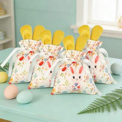 4pcs/2pcs/1pc Easter Bunny Ear Drawstring Bags, Rabbit Party Favor Bags, Candy/Egg Packaging Bags, Birthday Party Gift Bags