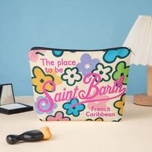 1 Makeup Bag, St. Barth Floral Postcards, A Stylish Wallet With A Zipper, A Snack Bag For Work, A Skincare Product Storage Bag, A Makeup Pouch With Double-Sided Printed Patterns - A Student Stationery Organizer - A Holiday Gift - 9.25*6.89 英寸 - 查看 1