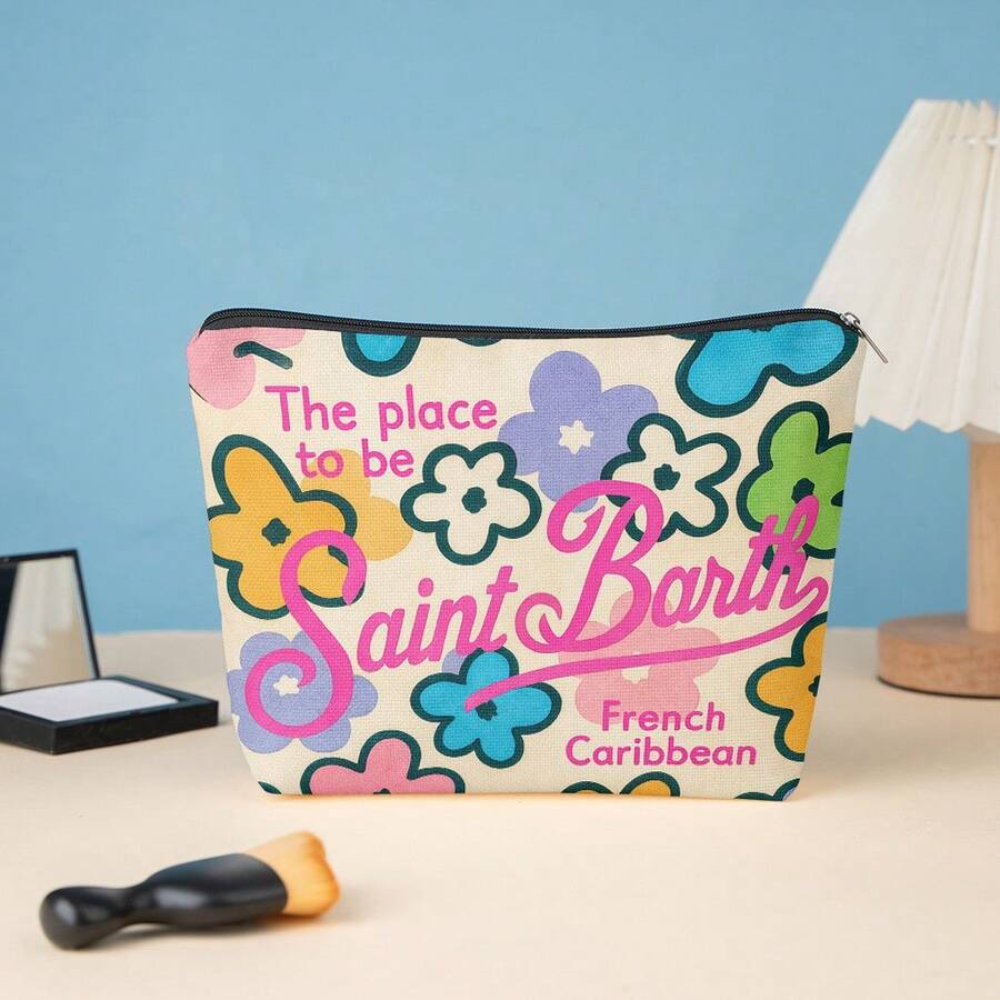 1 Makeup Bag, St. Barth Floral Postcards, A Stylish Wallet With A Zipper, A Snack Bag For Work, A Skincare Product Storage Bag, A Makeup Pouch With Double-Sided Printed Patterns - A Student Stationery Organizer - A Holiday Gift - 9.25*6.89 英寸 - 查看 1