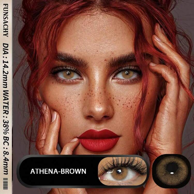 FUNSACHY Brown Contact Lenses 14.2mm - Annual Use, Stylish Eye Makeup, Natural Colored Contact Lenses - ATHENA-bROWN - View 2