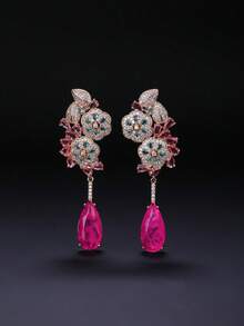 一对奢华珠宝风格长款垂坠耳环，镶嵌立方氧化锆，时尚水滴形垂坠耳环，适合搭配晚礼服，生日/节日礼物 - 垂墜式耳環 - 查看 14