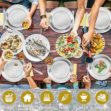 一套一次性银色纸质餐具，用于餐桌装饰，包含7英寸/9英寸圆形铝箔甜点盘和餐巾纸，派对用品，适用于生日、圣诞节、婚礼、家庭聚会、节日、新年等场合。 - 銀色 - 查看 12