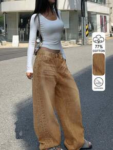 Quần jeans ống đứng màu kaki mài kiểu cổ điển dành cho nữ, thiết kế kiểu Mỹ, dáng rộng thoải mái, ống lửng cho mùa xuân và hè. - Màu Khaki - Xem 8