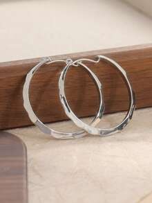 1 Pair Fashionable Round Hoop Earrings, Party Jewelry And Casual Accessories - Silver - View 4