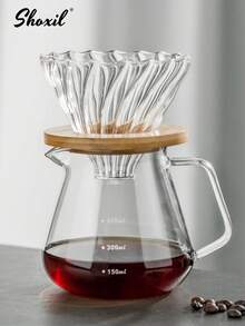 shoxil 2pcs/Set, Pour Over Coffee Maker Set, Glass Coffee Pot And Filter Cup With Bamboo Stand, Glass Carafe And Coffee Dripper, Drip Coffee Maker Set For Home Or Office, 1-4 Cups - Coffee Pot - View 1