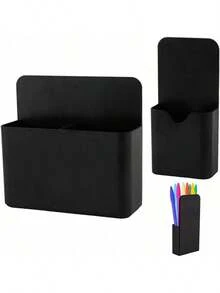 2 pièces Support magnétique pour stylo, support magnétique pour tableau blanc avec grand compartiment de rangement, support pour stylo et marqueur avec aimants puissants, convient pour le réfrigérateur, le tableau blanc et les accessoires de rangement - Multicolore - Voir 2