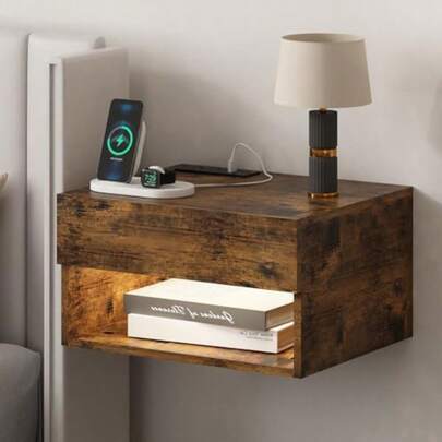 buros para recamaraKzings Buro Flotante de Pared para Recamara con Luz LED con r y Estacion de Carga Mesa de Noce Mesita de Noce Minimalista Mesa iliar Lateral Cama Mueble para Recamara Sala Dormitoburos para recamara