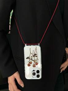 1 st. vintage-snoddskal med röd ros och blommagren, transparent skal med upphöjd linsskyddsring, inbyggt hål för snodden, mjukt TPU-skal med luftkudde som förhindrar fall, justerbart 4 mm vinrött snoddskal, lämplig för iPhone 17/17 Pro/Air/17 Pro Max/16/16 Pro/16 Plus/16 Pro Max/15 Pro Max/15 Pro/15 Plus/11/12/13/14/15 - Multifärgad - Visa 2