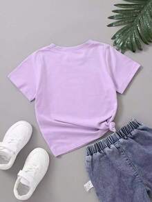 Young Girl Summer Casual Heart Print Short Sleeve T-Shirt - Mauve Purple - View 2