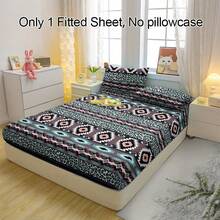 1件波西米亚风H形图案透气床笠，柔软舒适的床垫罩，适用于卧室、客房和宿舍，床垫保护套，床上用品套装（不含枕套） - 彩色 - 查看 3