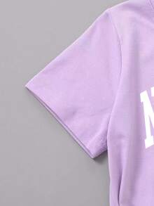 Young Girl Letter Print Round Neck Short Sleeve Casual T-Shirt - Mauve Purple - View 5