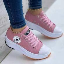 tênis feminino plataforma casual fashion pro dia a dia de amarrar na cor preta rosa branca - Rosa Bebê - Visão 3