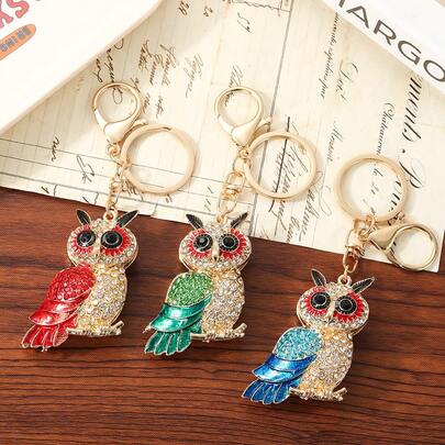 Wholesale Creative Bag Pendant Rhinestone Cartoon Owl Metal Keychain, Animal Letter Bohemian Zinc Alloy Accessories, Small Gift, Winter