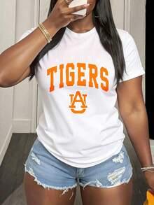 Auburn Tigers Black T Shirt With Orange And White Logo And Text For Casual Wear And Sports Events - màu đen - Xem 1