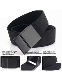 Alloy Square Elastic Waist Belt, Suitable For Casual Sports, Won't Pinch Waist When Sitting Long, Great Gift For Boyfriend - Grey - View 4