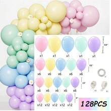 10/30/50/100/128个5/10/12/18英寸彩虹粉彩气球拱门套装，马卡龙橙黄粉绿蓝紫乳胶气球套装，适用于生日派对、婚礼、订婚纪念日、新娘送礼会、单身派对、圣诞节、万圣节主题派对 - 彩色 - 查看 7