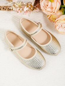 优雅简约玛丽珍平底鞋，适合女孩，可用于派对、户外休闲穿着，春夏皆宜。 - 金色 - 查看 2