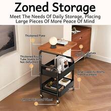 3 Tier Rolling Cart, Metal Utility Cart With Wooden Table Top & Storage Rack, Side Table With Storage,Rolling Carts, Versatile Floor-Standing Shelf With 4 Heavy-Duty 360° Swivel Casters,Storage Cart  For Kitchen, Bathroom, Office - White - View 11