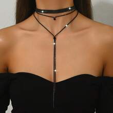 一套时尚多层流苏项链，黑色钻石项链，女士颈链 - 水鑽Y字項鍊 - 查看 5