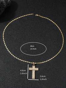 1件复古金属风格双色耶稣受难十字架元素吊坠项链，男女通用宗教元素护身符吊坠，男士多色宗教元素项链 - 金黃色 - 查看 3