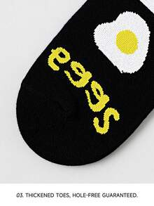 1/4 Pair Unisex Cartoon Illustration Cookies, Popcorn, Fried Egg Pattern Personalized Artistic Design Combed Sports Mid-Calf Socks, Suitable For Travel, Home, Office, Holiday Gifts - Multicolor - View 6