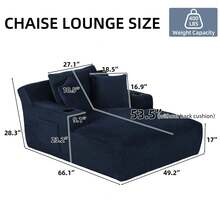 Oversized Chaise Lounge Chair - Upholstered Couch Cloud Boneless Chair,Deep Seat Sleeper Sofa With Cup Holders And Side Pockets,Comfy Reading Chair For Living Room - 寶藍色 - 查看 2
