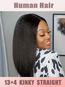 Kinky Straight Bob Short Yaki Straight Human Hair Wig For - 180% Density 13x4 Lace Wig For Women, Pre-Plucked Wig With Natural Look & Easy Maintenance,Yaki Kinky Straight Bob Design,Short Hair Wig,Human Hair Wig,Comfortable Wig Gifts For Women Lace Frontal Human Hair Wigs With Natural Hairline For Women Easy To Wear,Create A Vibrant Look,Versatile Styling Options Beginners Friendly. - SNatural - View 2