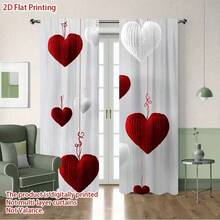 2pcs Heart Pattern Curtains, Modern Rod Pocket Design, Machine Washable Polyester, Suitable For Bedroom, Living Room, Kitchen, Cafe, Dining Room, Balcony, Garden And Other Living Spaces - Multicolor - View 7