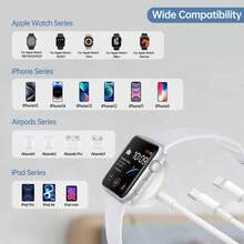 Cable de carga universal 3 en 1, compatible con IWatch 1-11 SE/Ultra + 17 Pro Max y todos los teléfonos/IPad de la serie, carga magnética de reloj + cable de interfaz dual, carga para múltiples dispositivos - Blanco - Ver 6